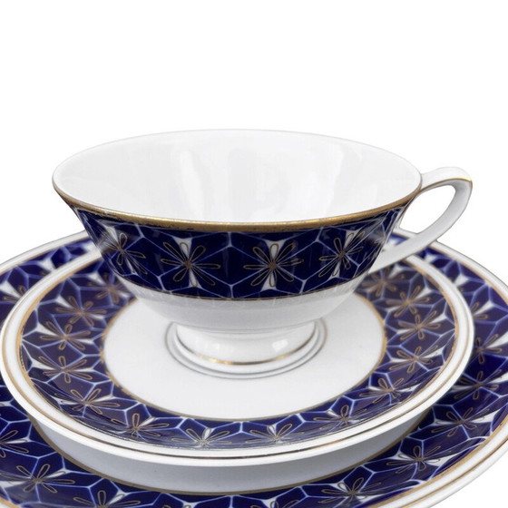 Image 1 of Service à déjeuner vintage en porcelaine de Lettin et cobalt pour Veb Porzellanwerk, Allemagne 1970