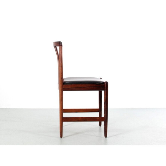 Image 1 of Ensemble de 4 chaises vintage scandinaves en bois de rose et cuir par Westnofa