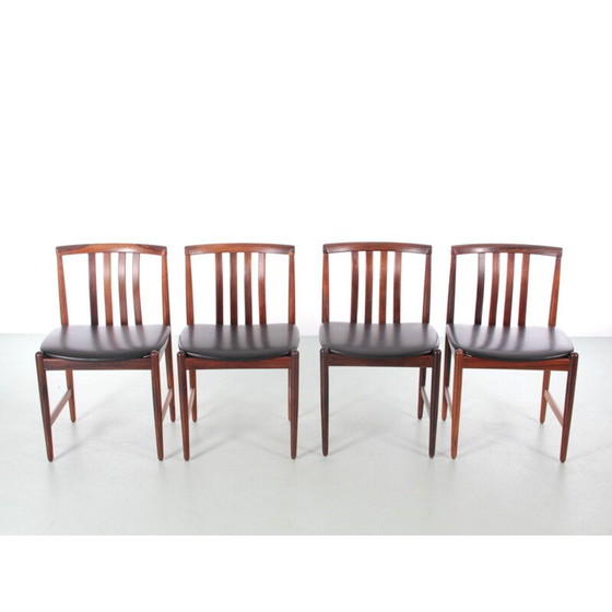 Image 1 of Ensemble de 4 chaises vintage scandinaves en bois de rose et cuir par Westnofa