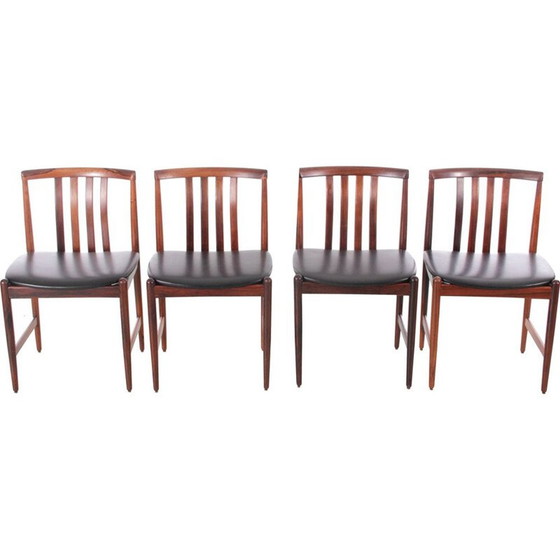 Image 1 of Ensemble de 4 chaises vintage scandinaves en bois de rose et cuir par Westnofa