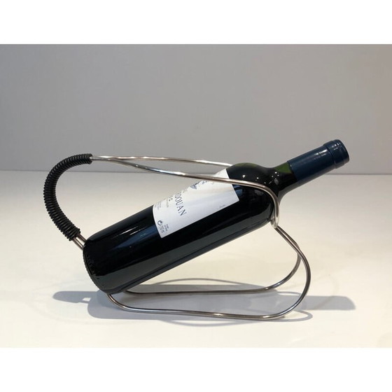 Image 1 of Porte-bouteille vintage en métal argenté et plastique noir, France 1970