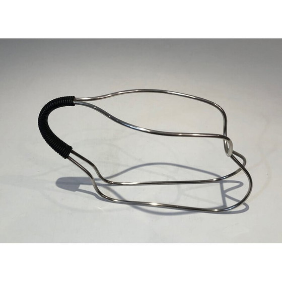 Image 1 of Porte-bouteille vintage en métal argenté et plastique noir, France 1970