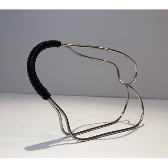 Image 1 of Porte-bouteille vintage en métal argenté et plastique noir, France 1970