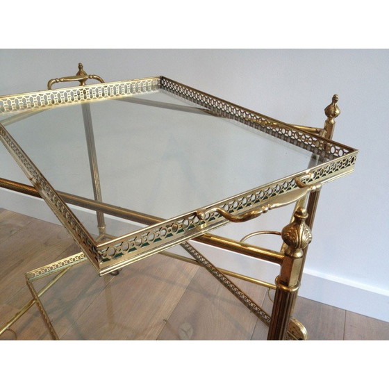 Image 1 of Table roulante vintage en laiton avec plateaux amovibles, 1940