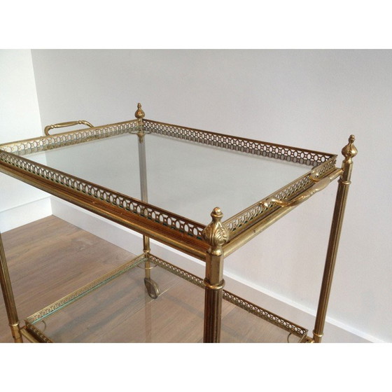 Image 1 of Table roulante vintage en laiton avec plateaux amovibles, 1940