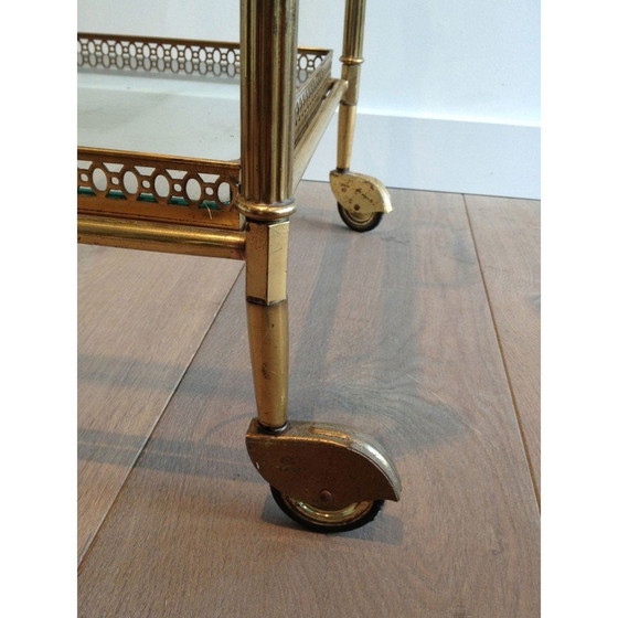 Image 1 of Table roulante vintage en laiton avec plateaux amovibles, 1940