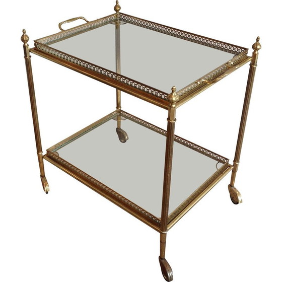 Image 1 of Table roulante vintage en laiton avec plateaux amovibles, 1940