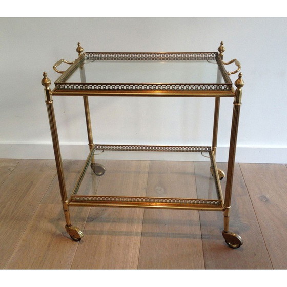 Image 1 of Table roulante vintage en laiton avec plateaux amovibles, 1940