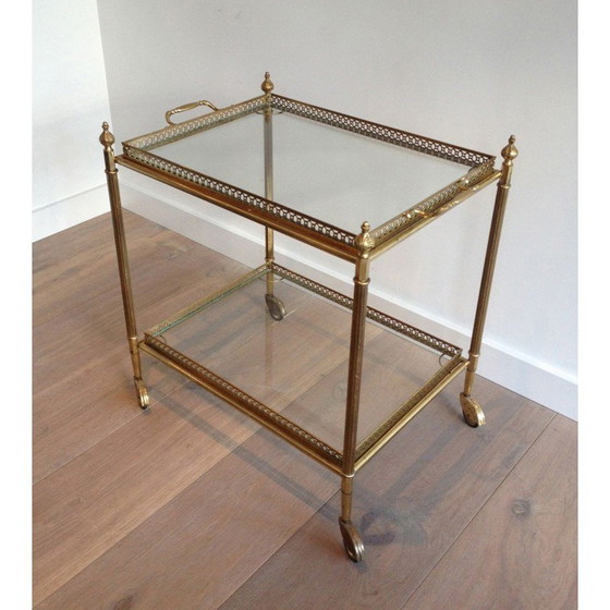 Image 1 of Table roulante vintage en laiton avec plateaux amovibles, 1940