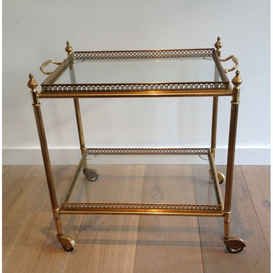 Image 1 of Table roulante vintage en laiton avec plateaux amovibles, 1940