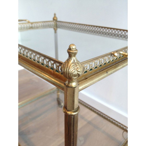 Image 1 of Table roulante vintage en laiton avec plateaux amovibles, 1940