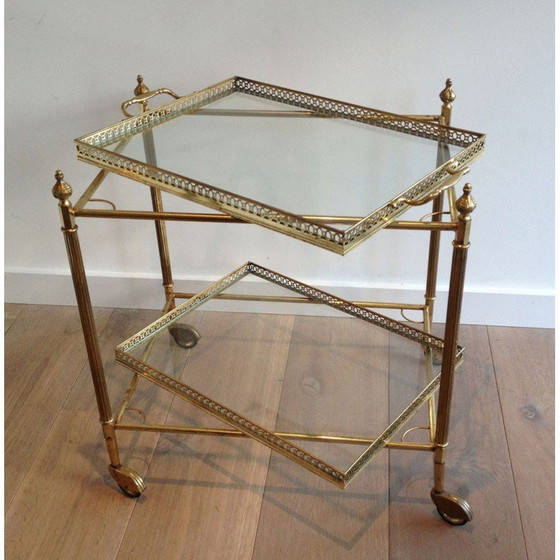 Image 1 of Table roulante vintage en laiton avec plateaux amovibles, 1940