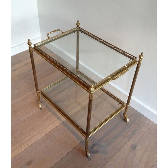 Image 1 of Table roulante vintage en laiton avec plateaux amovibles, 1940