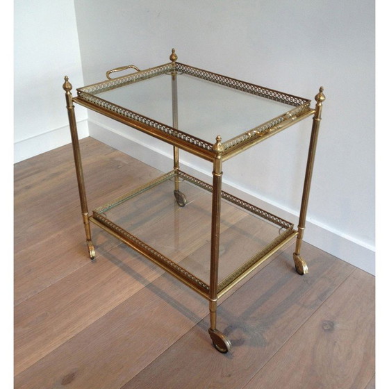 Image 1 of Table roulante vintage en laiton avec plateaux amovibles, 1940