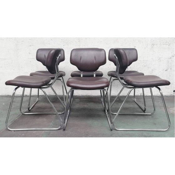 Image 1 of Chaise empilable en métal chromé et cuir