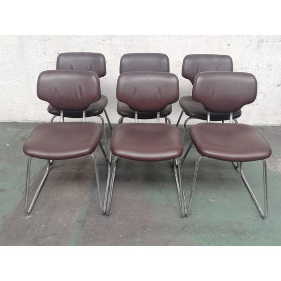 Image 1 of Chaise empilable en métal chromé et cuir