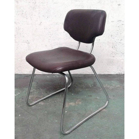 Image 1 of Chaise empilable en métal chromé et cuir