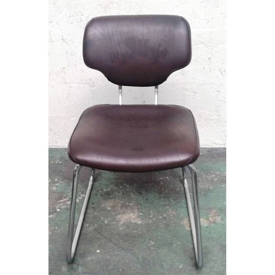 Image 1 of Chaise empilable en métal chromé et cuir