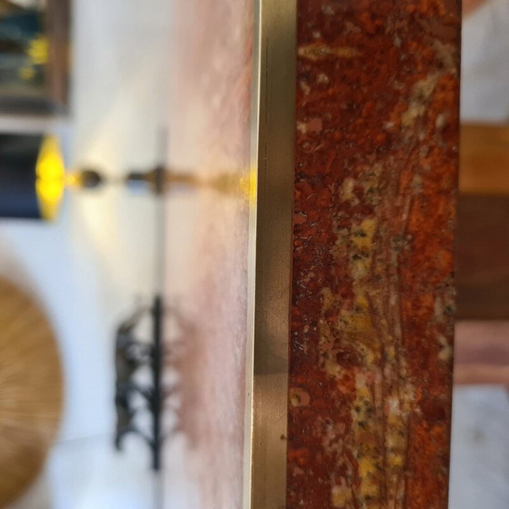 Image 1 of Table octogonale vintage en travertin rouge et laiton 1970