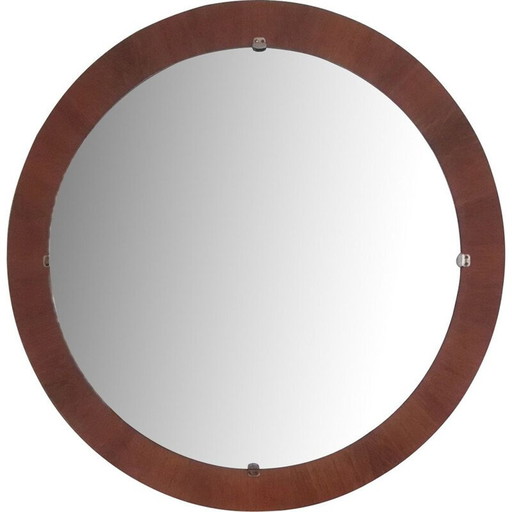 Miroir rond vintage en bois de teck ,origine Danemark 1960