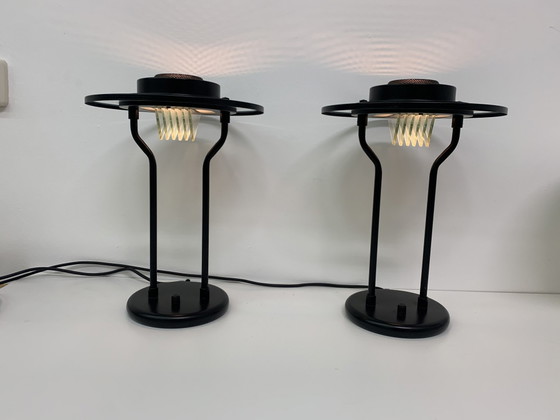 Ensemble de 2 lampes de table post-modernes minimalistes, 1980's – Metal, Glass, Vintage (photo 7 of 19)