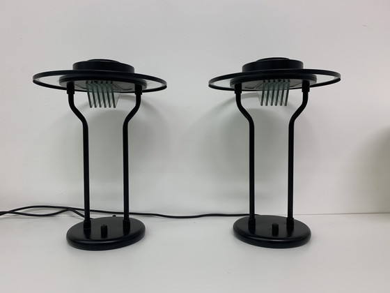 Ensemble de 2 lampes de table post-modernes minimalistes, 1980's – Metal, Glass, Vintage (photo 11 of 19)