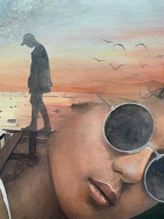 Image 1 of Acryl Auf Platte 50X50 Cm - Handsigniert - L'harmonie entre la ville et la nature