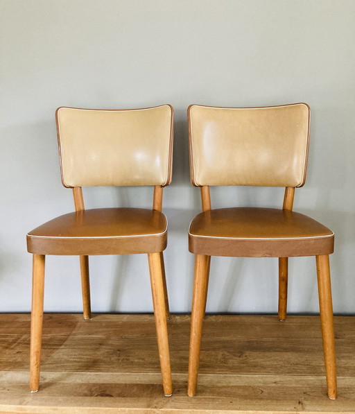 Lot de 2 chaises de cuisine en skaï de Mid Century