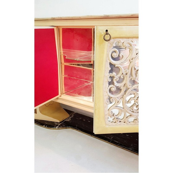 Image 1 of Buffet vintage en parchemin avec base en marbre, Italie1959