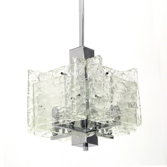 Image 1 of Lustre vintage chromé avec diffuseurs en verre par Mazzega, 1970