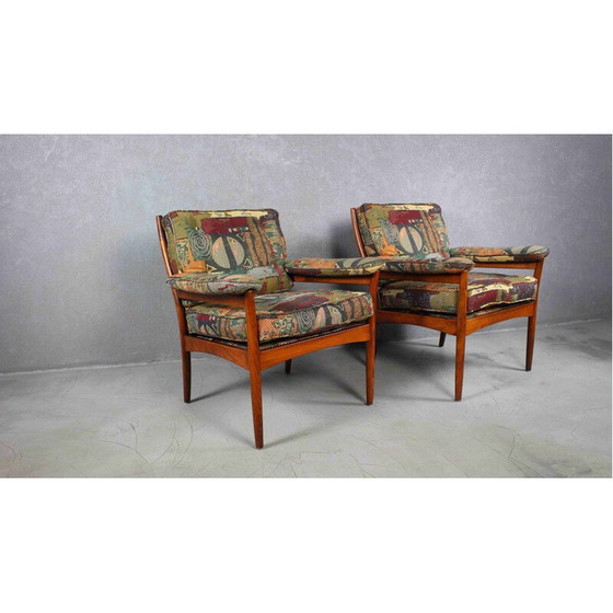 Image 1 of Fauteuil du milieu du siècle en bois de rose et tissu multicolore de Gote Mobler