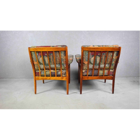 Image 1 of Fauteuil du milieu du siècle en bois de rose et tissu multicolore de Gote Mobler