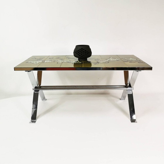 Image 1 of Table basse vintage avec plateau en céramique, Belgique 1960