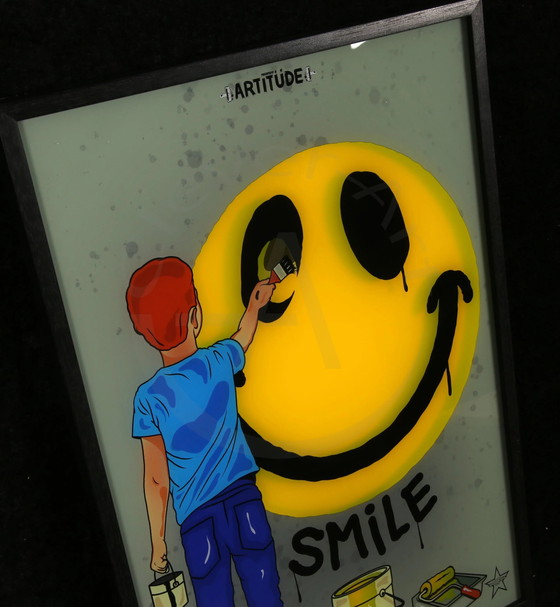 Image 1 of R.F.Art - Smile - Lightbox - Signé à la main - Construction 3D Dans un cadre en bois