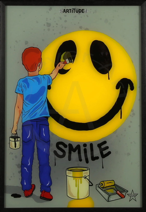 Image 1 of R.F.Art - Smile - Lightbox - Signé à la main - Construction 3D Dans un cadre en bois