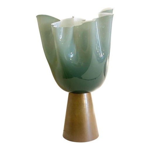 Lampe de table contemporaine en verre de Murano vert laiteux