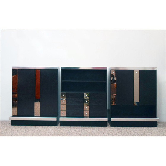 Image 1 of Buffet modulaire vintage en bois de wengé, acier et miroir par Sormani, 1970