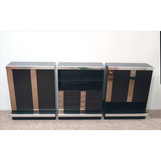Image 1 of Buffet modulaire vintage en bois de wengé, acier et miroir par Sormani, 1970