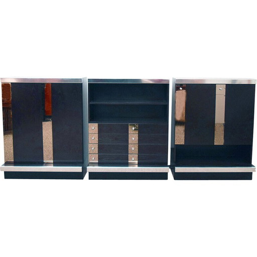 Buffet modulaire vintage en bois de wengé, acier et miroir par Sormani, 1970