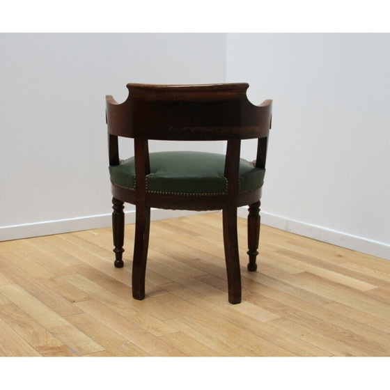 Image 1 of Fauteuil vintage en bois foncé et cuir teinté vert