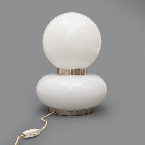 Image 1 of Lampe de table vintage en laiton nickelé et verre blanc, Italie 1970
