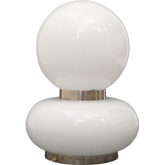 Image 1 of Lampe de table vintage en laiton nickelé et verre blanc, Italie 1970