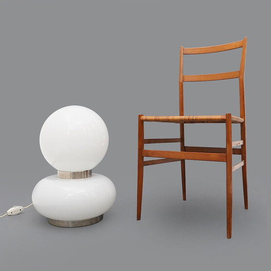 Image 1 of Lampe de table vintage en laiton nickelé et verre blanc, Italie 1970