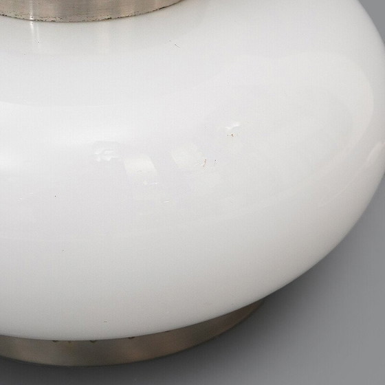 Image 1 of Lampe de table vintage en laiton nickelé et verre blanc, Italie 1970
