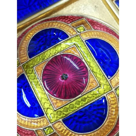 Image 1 of Applique vintage plaquée or et émaillée de l'artiste Jozsef Engelsz