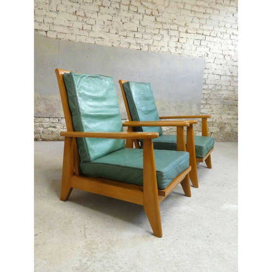 Image 1 of Paire de fauteuils à système en cuir vert, 1940-1950