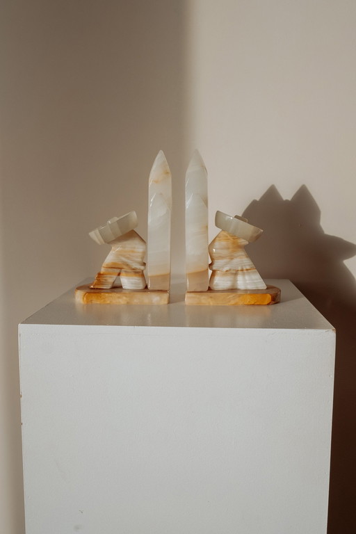 Lot de 2 serre-livres vintage en marbre