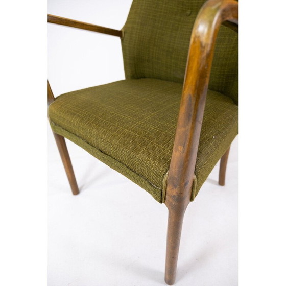 Image 1 of Fauteuil vintage en bouleau et tissu vert foncé, Danemark 1950
