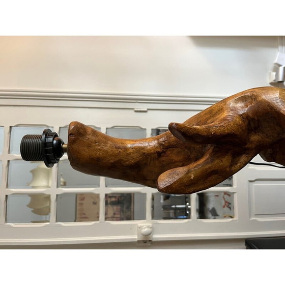 Image 1 of Lampe vintage brutaliste en bois tourné, 1970