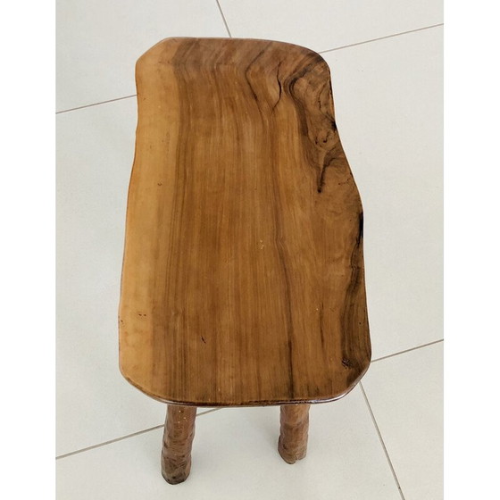 Image 1 of Tabouret vintage en bois d'olivier massif, France 1970